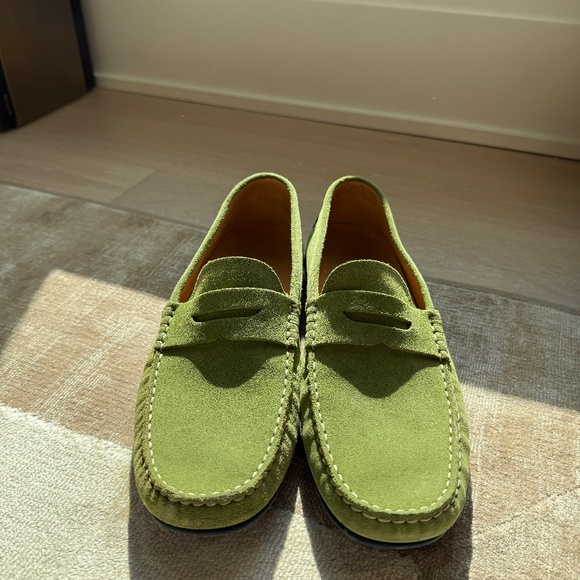 Austen Heller Slip On Driving Loafers Green Leather MENS Size 8.5 - Picture 1 of 6